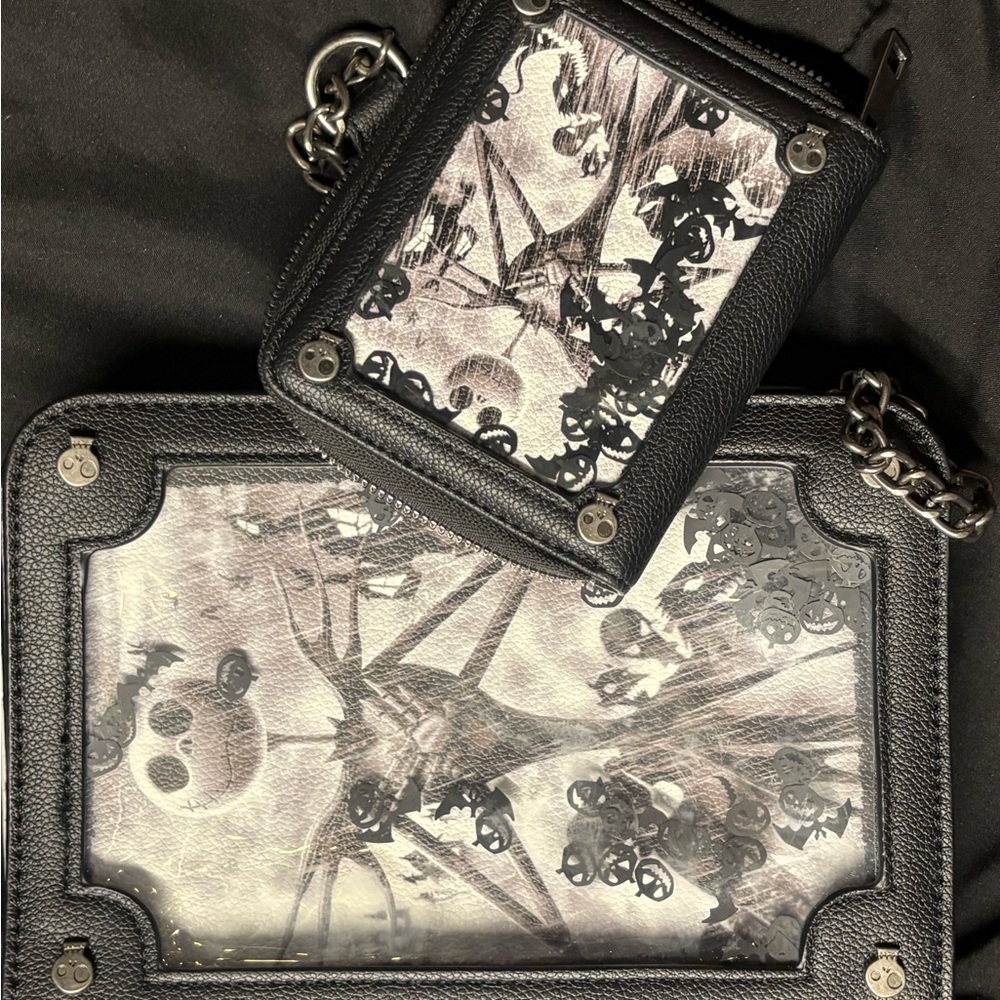 Her Universe Black and White Jack Skellington Crossbody Bag and Wallet